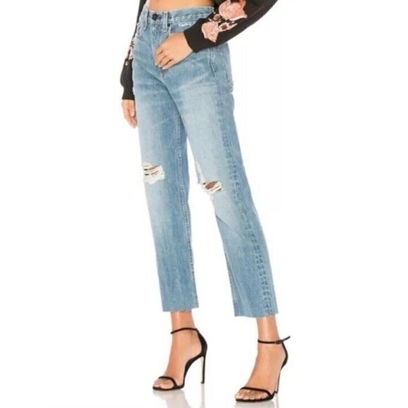 Rag & Bone Revolve Distressed Raw Hem High Rise Straight Shaker Jeans Size 29 - Picture 3 of 15